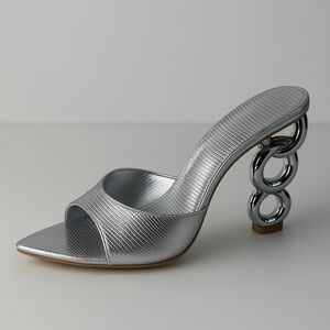 SHEIN Silver Chain Heel Mules – Size 10 (Brand New)